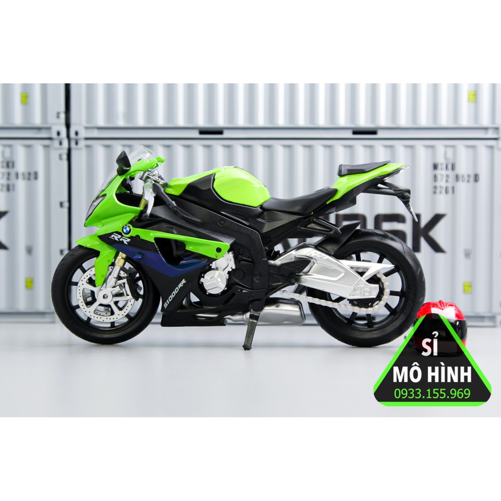 [ Sỉ Mô Hình ] Mô hình xe mô tô BMW S1000RR phiên bản sáng đèn 1:12 Xanh lá