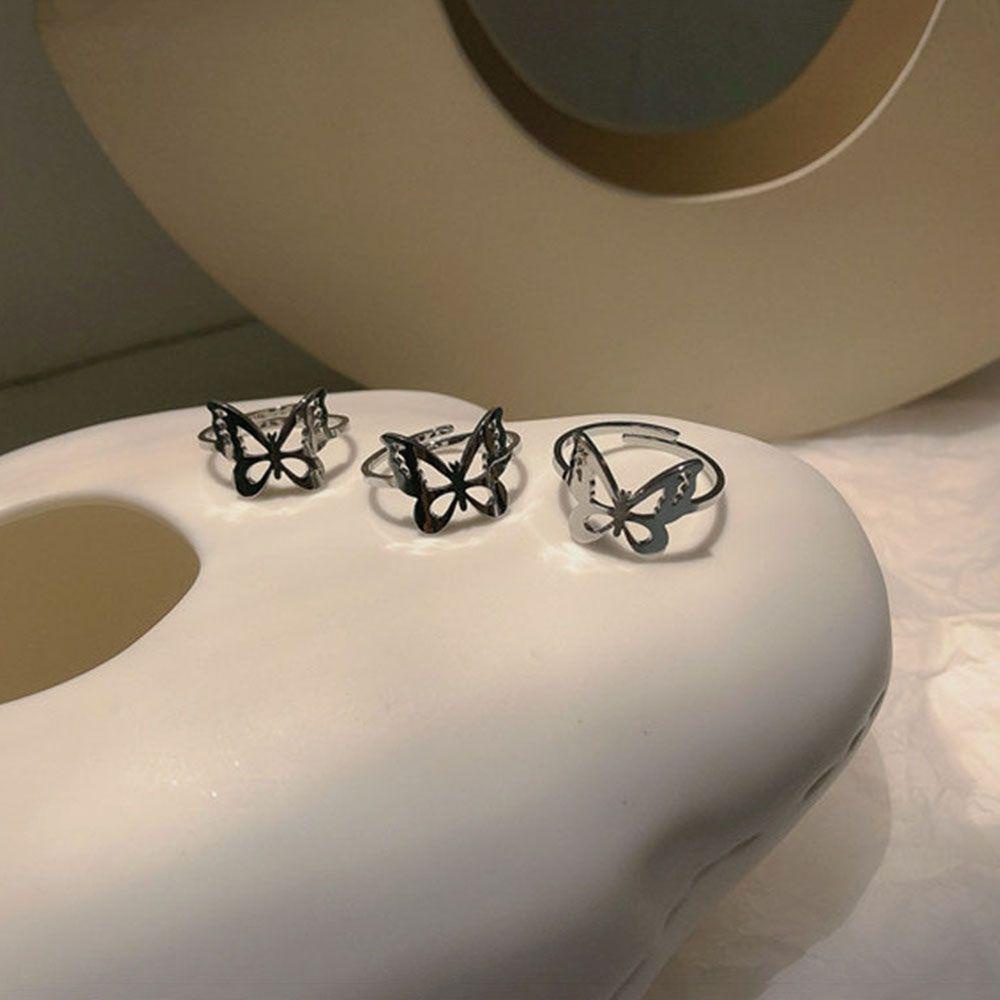 Nhẫn Hình Bướm Bằng Thép Không Gỉ Có Thể Điều Chỉnh Phong Cách Harajuku Cổ Điển
