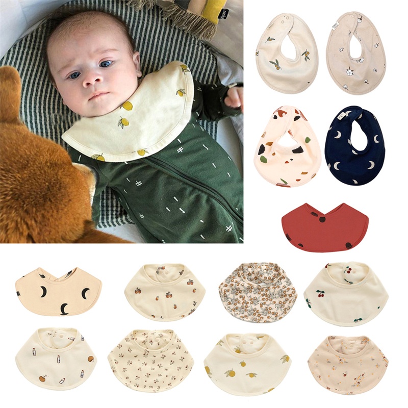 Yếm Ăn Cotton Hai Lớp Mềm Mại In Họa Tiết Hoạt Hình Có Nút Bấm Dành Cho Bé