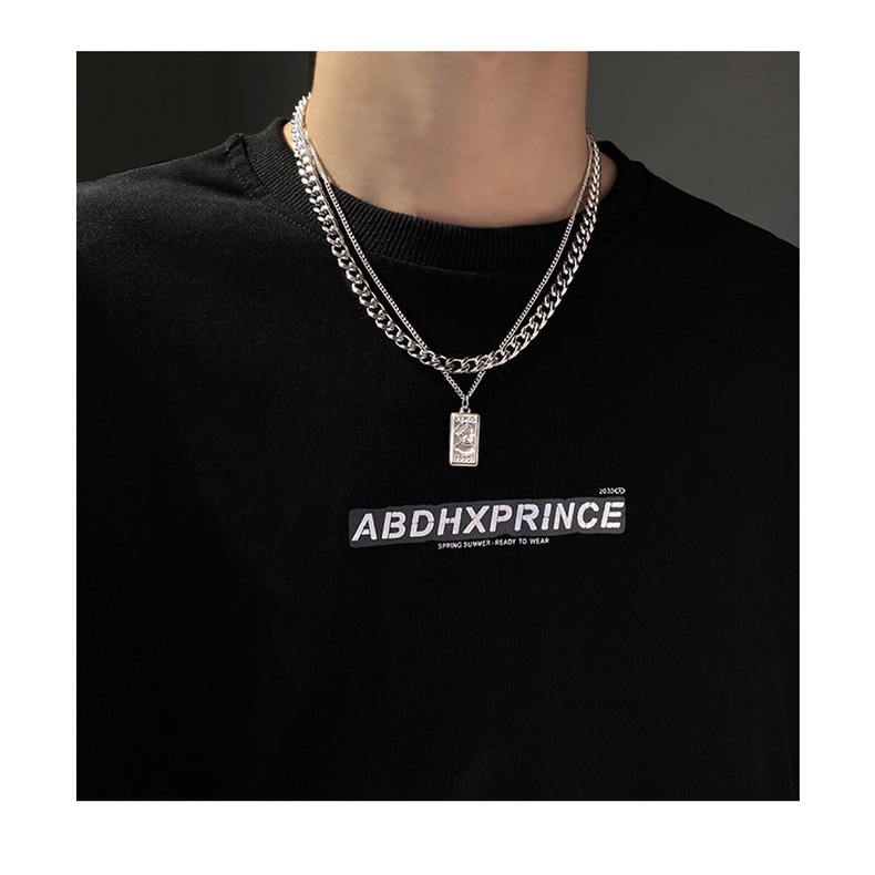 Vòng cổ titan thép không rỉ 2 dây mặt chữ nhật ( có bảo hành )