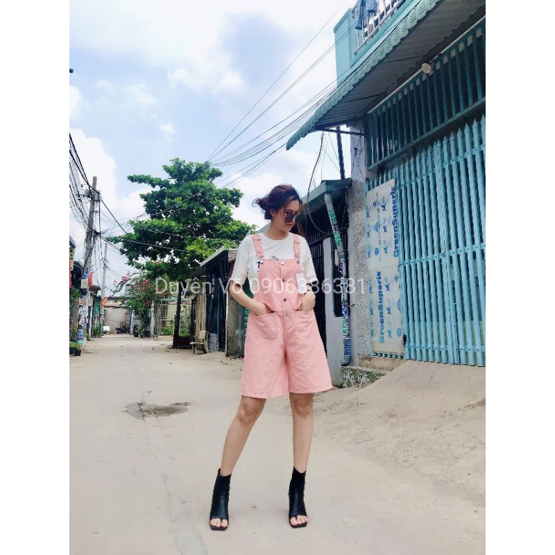 Yếm Kaki đùi màu hồng cao cấp from dáng rộng (video hình thật) | BigBuy360 - bigbuy360.vn