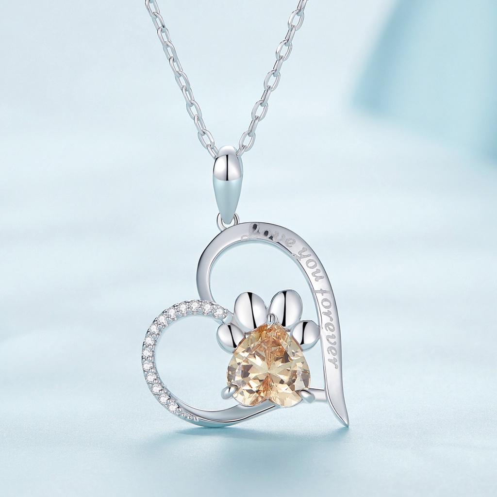 Vòng cổ BAMOER mặt hình dấu chân chó đính đá zircon màu vàng hồng thời trang cho nữ