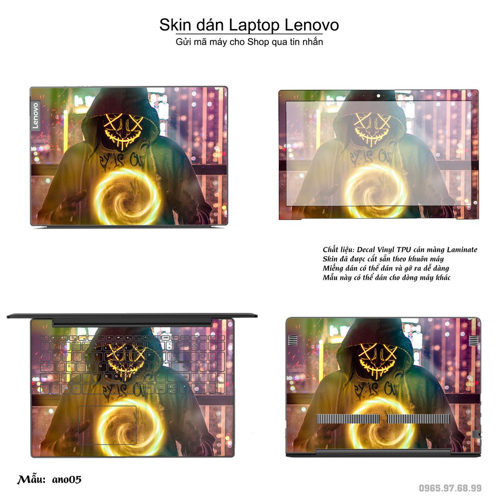 Skin dán Laptop Lenovo in hình Anonymous (inbox mã máy cho Shop)