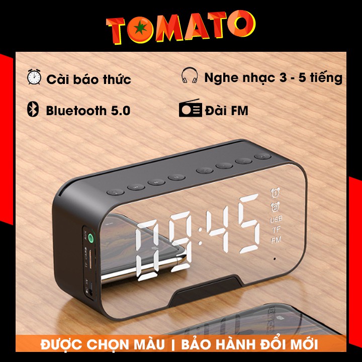 Loa Bluetooth Kiêm Đồng Hồ G10 Mặt Gương Hiển Thị Đèn Led - Đài FM - Đồng Hồ Báo Thức - Phụ Kiện Tomato