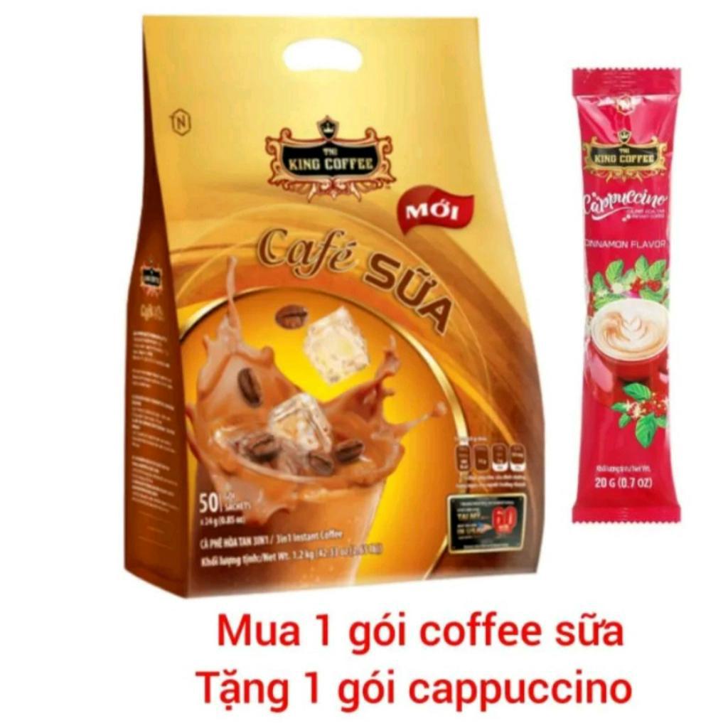 Cà Phê Sữa Hòa Tan 3IN1 KING COFFEE Túi 50 gói x 24g tặng kèm 1 lon cafe giao vị ngẫu nhiên