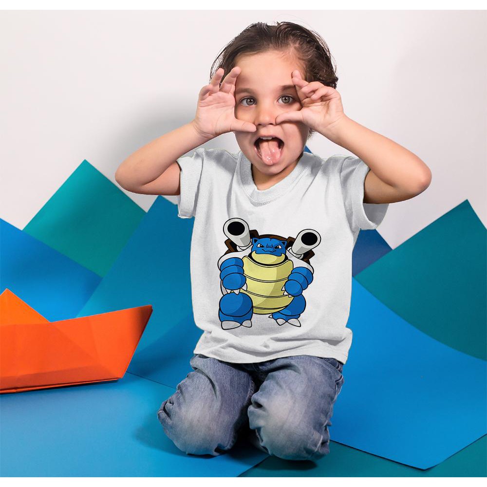 Áo thun trẻ em cotton in hình Blastoise oai phong - cao cấp