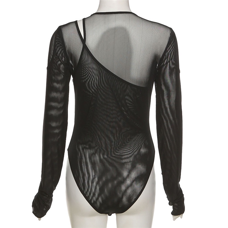 DUNEA Áo liền quần tay dài vải lưới xuyên thấu thời trang gợi cảm cho nữ