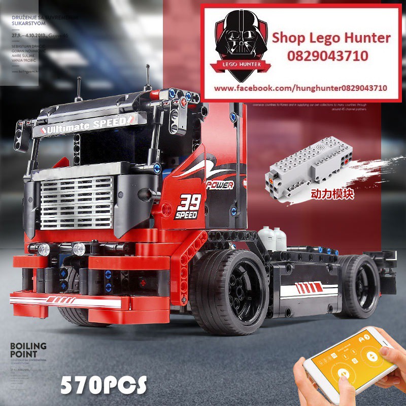 Mould King 15002 Technic Racing Truck bộ đồ chơi lắp ráp Đầu kéo xe tải điều khiển từ xa 570 chi tiết