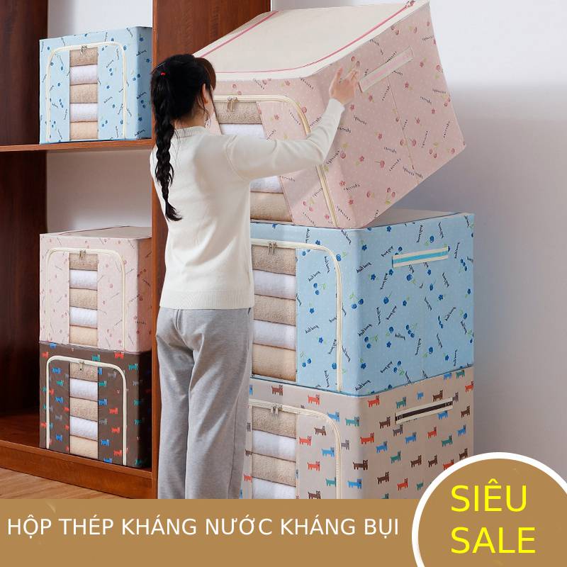 Hộp Đựng Quần Áo Hộp Vải Đựng Chăn Màn Khung Thép Lắp Ghép Đa Năng Tiện Lợi ComBo 2 Hộp Vải