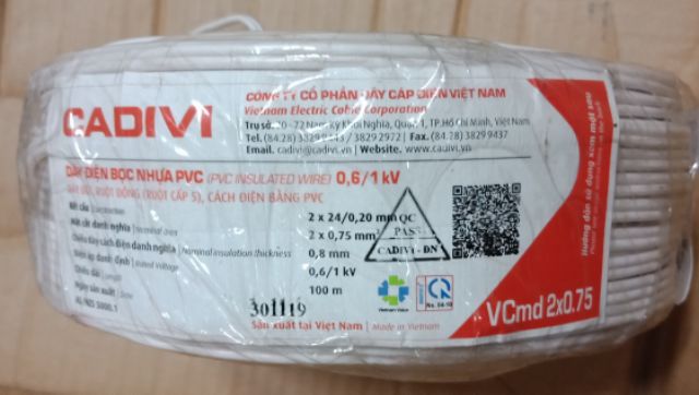 Dây điện đô2x1.5+ 2x1.0 cadivi màu trắng (2x30+2x32)