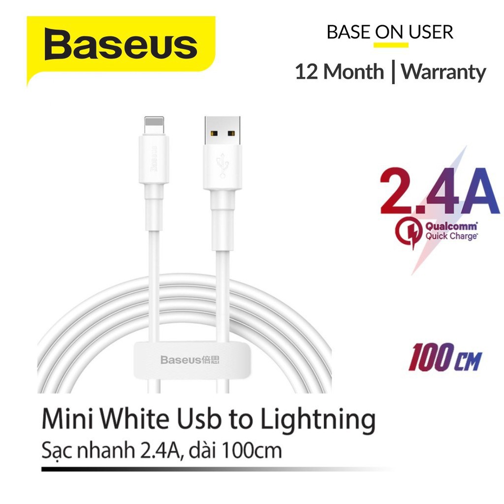 Dây sạc nhanh siêu bền Baseus Mini White Cáp sạc nhanh Baseus dùng cho Smartphone/ Tablet (Type C/ Lightning/ Micro)