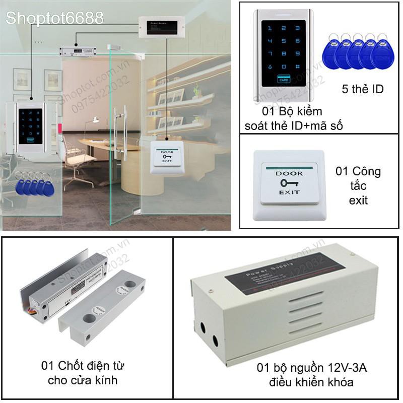 BỘ KHÓA CHỐT CỬA KÍNH KÈM KIỂM SOÁT MỞ CỬA BẰNG THẺ ID-MÃ SỐ, NGUỒN ĐIỀU KHIỂN 12V-3A BCCK.ID06 (Kho hàng Hà nội)