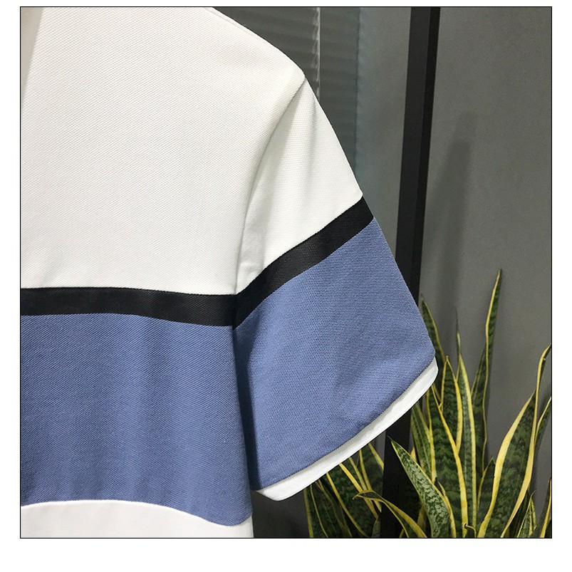 Áo thun có cổ nam vải cotton phối kẻ cá tính trẻ trung năng động vải sịn không phai màu | BigBuy360 - bigbuy360.vn