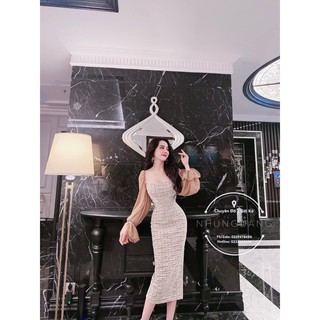 váy đầm dạ body dáng dài tay pha lụa sexy chất đẹp