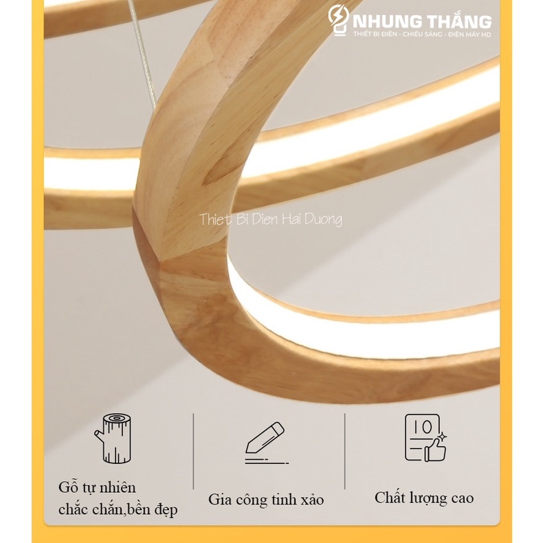 Đèn Thả Trần 3 Vòng Gỗ TBD839 - Gỗ Tự Nhiên Chắc Chắn,Bền Đẹp - Decor Vintage - Trang Trí Phòng Khách,Phòng Ăn