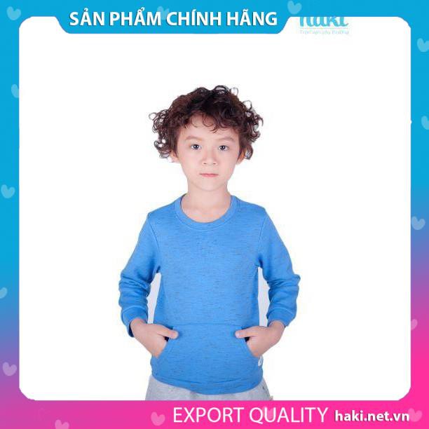 Áo nỉ bé trai cổ bo chính hãng- HAKI -Xanh- Ghi