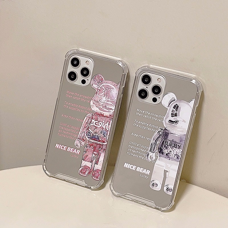 Ốp điện thoại tráng gương họa tiết khối xếp hình gấu cho iPhone13 ProMax 11 12