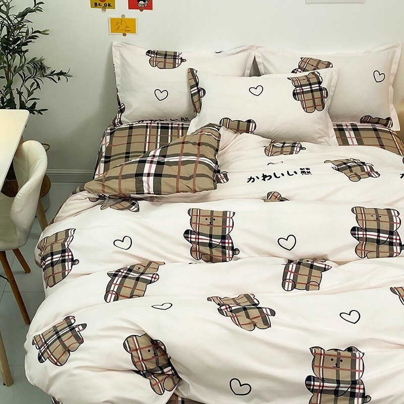 Bộ chăn ga gối cotton poly- mẫu gấu xinh (luis bedding shop miễn phí bo chun )