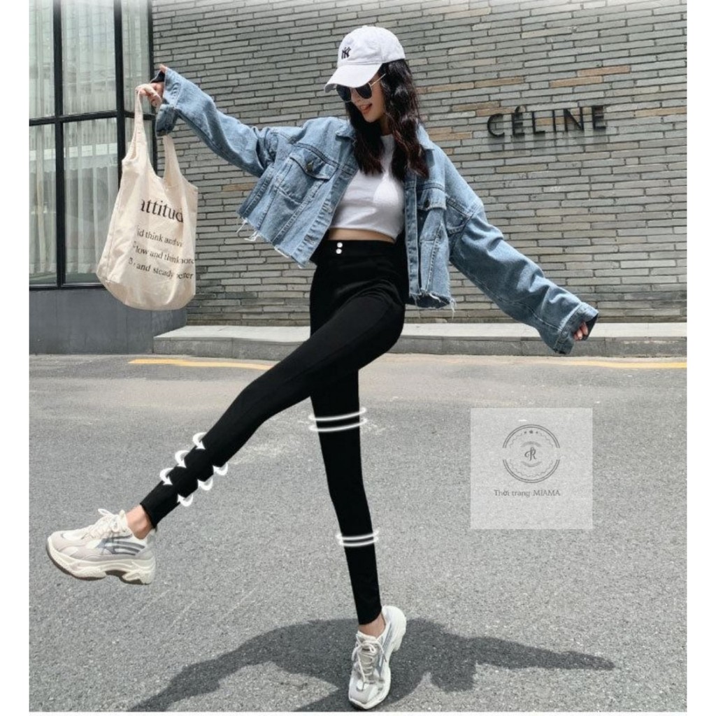 Quần legging nữ cạp cao chất vải umi cao cấp thun ôm dày mềm mịn co giãn 4 chiều - Quần tregging khóa gen bụng 2 khuy