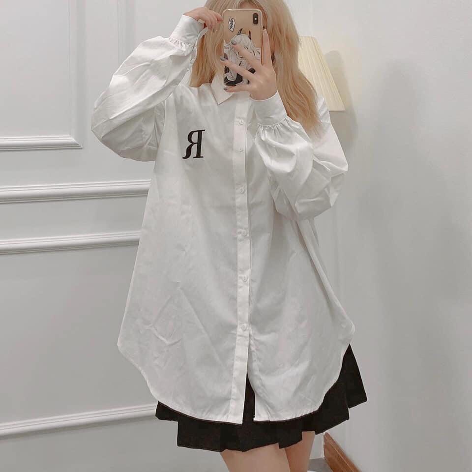 Sơ mi trắng in chữ R hàng cao cấp chất dày dặn siêu đẹp phong cách A80883 - ZADOLA FASHION