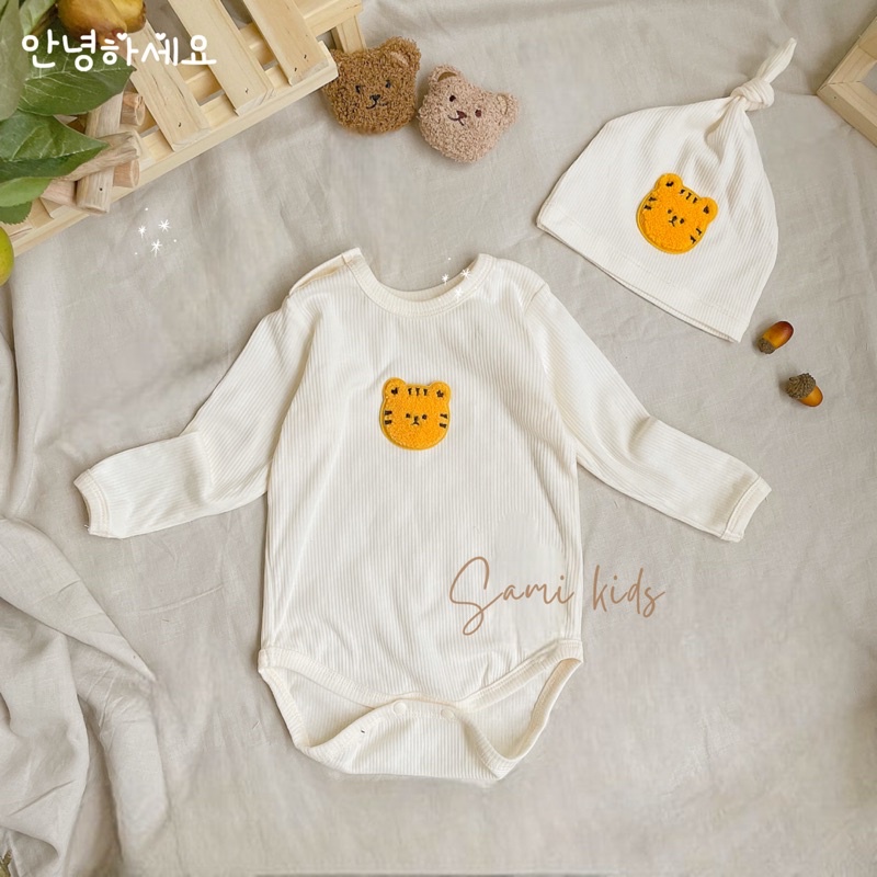 bộ liền thân dài tay kèm mũ cotton gân mềm mỏng thoáng cho bé 5-15kg SAMIKIDS