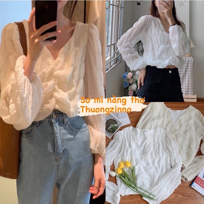 ÁO SƠ MI NHÚN NGƯC NÀNG THƠ BỒNG BỀNH NỮ TÍNH ÁO CROPTOP CỔ V THIẾT KẾ BỒNG BỀNH