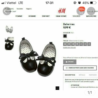 Giày hm bé gái sz 18-19