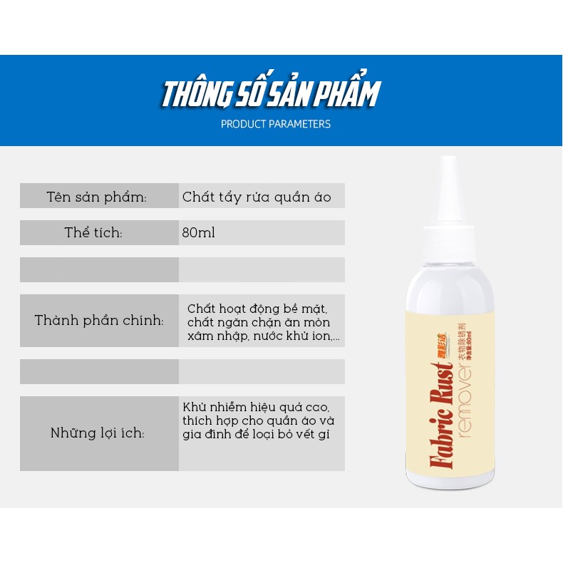 Dung Dịch Tẩy Vết Rỉ Sét Trên Vải, Quần Áo Cao Cấp 80ml