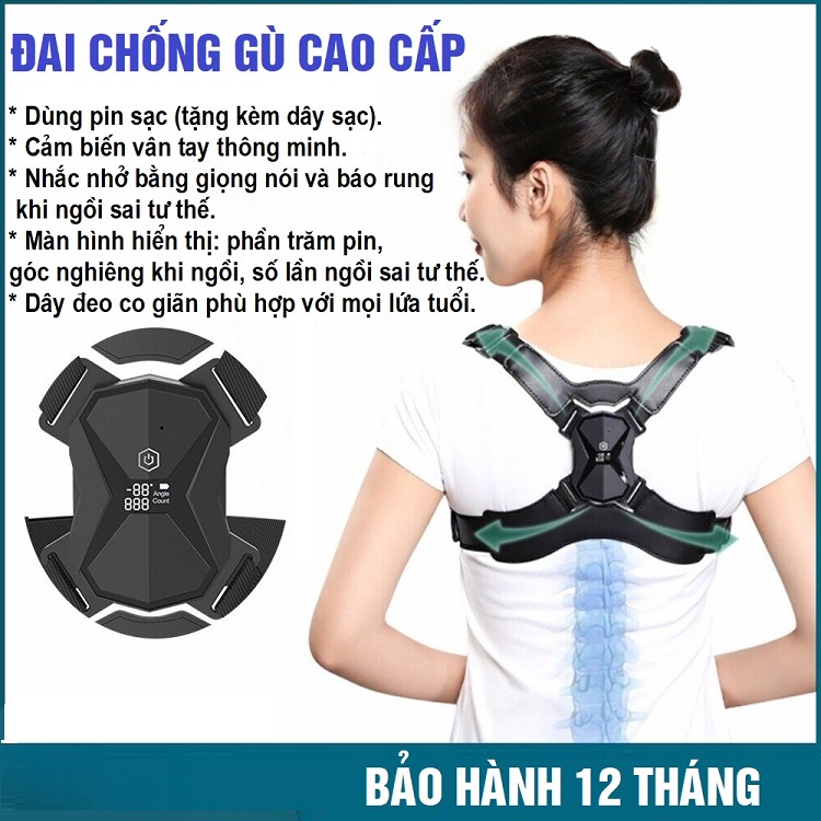 Đai chống gù thông minh cho trẻ em 2022, dây đeo chống gù lưng cho nam, nữ cảm biến báo rung khi ngồi sai tư thế