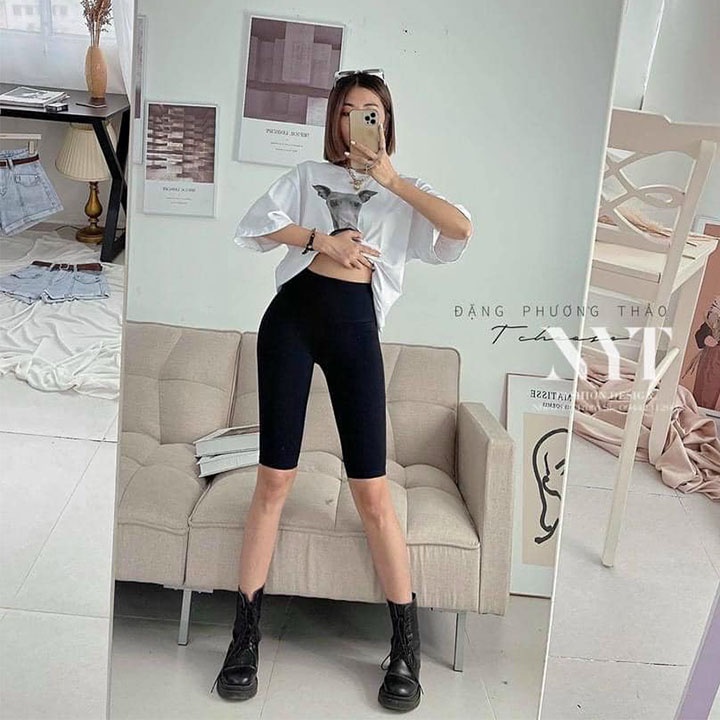 Quần legging đùi ngố cạp cao gen bụng vải cotton dày dặn skinny chuẩn form LADYA STORE M403