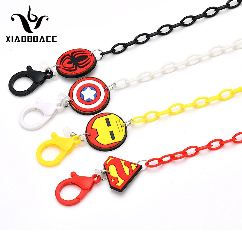 XiaoboACC Chuỗi Dây Đeo Giữ Khẩu Trang/ Kính Họa Tiết Siêu Anh Hùng Marvel Spider-Man Iron Man Captain America 50cm