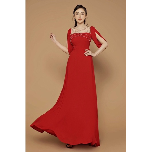 Đầm dạ hội xoè kết pha lê tay xẻ cao cấp  kèm ảnh thật tặng hoa tai thời trang xinh xắn