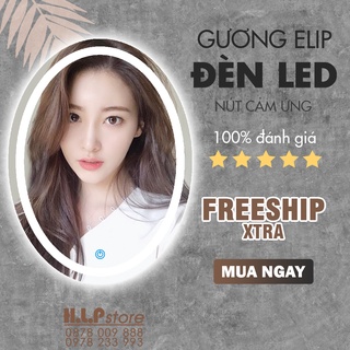 Gương Elip treo tường đèn LED nút cảm ứng bật tắt, Gương trang điểm đèn LED