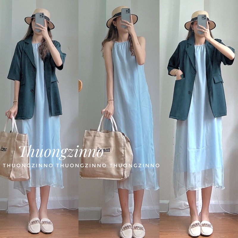 [Ảnh thật/Video]Váy maxi hai dây siêu sang Đầm voan màu xanh đi biển chất voan tơ mềm mịn | BigBuy360 - bigbuy360.vn