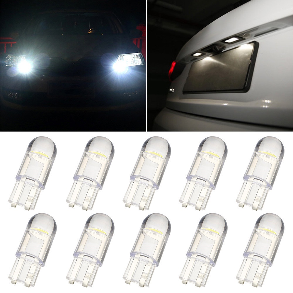 Set 10 bóng đèn LED 12V Canbus Xenon T10 COB 6000K cho xe hơi
