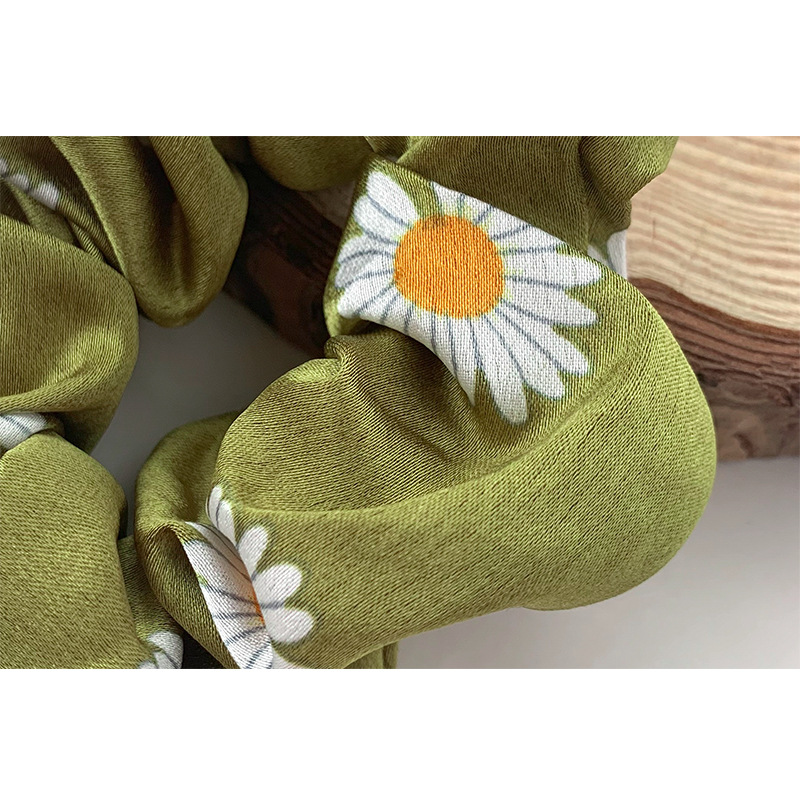 Dây Cột Tóc Organza Bản Lớn Họa Tiết Hoa Cúc Nhỏ Đơn Giản Phong Cách retro