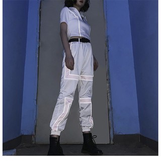 Sẵn⚡Quần jogger nữ dáng thể thao màu trắng phản quang cá tính sành điệu phong cách Âu Mỹ (Ms B25)
