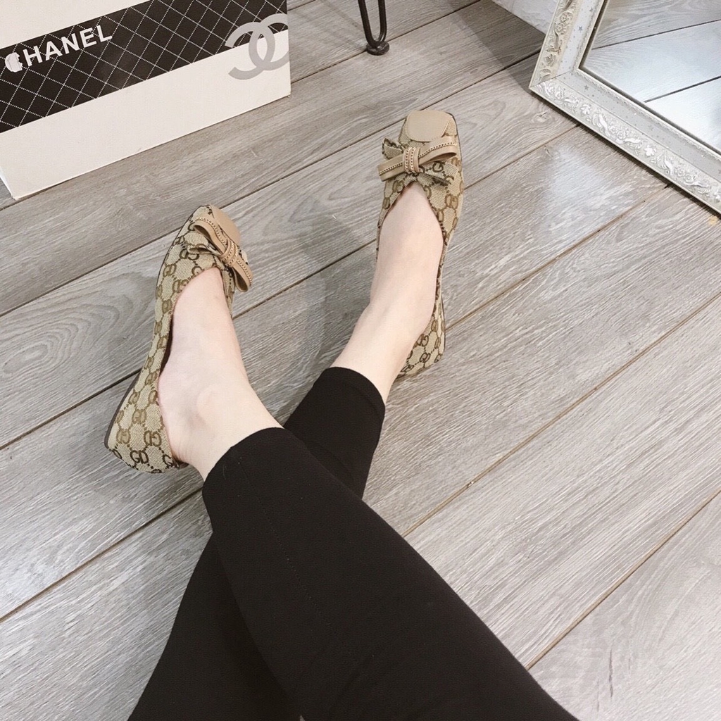 Giày búp bê nữ mũi vuông nơ xích chất đẹp