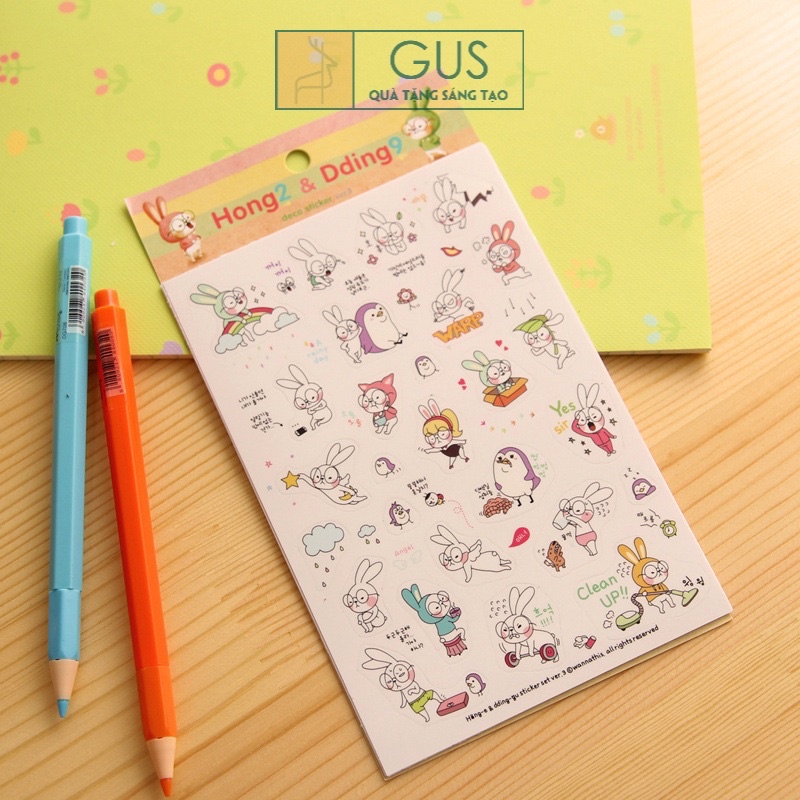 Sticker Hong &amp; DDing trang trí quà tặng GusShop (lẻ 1 tấm)