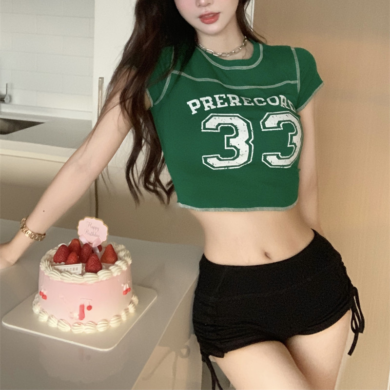 Áo croptop tay ngắn kiểu dáng thể thao thời trang quyến rũ cho nữ