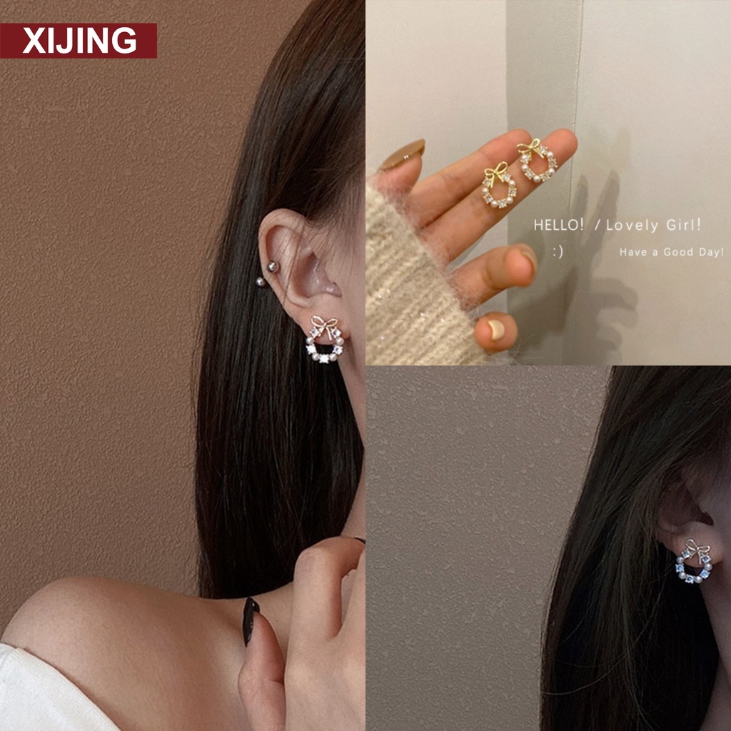 【COD】Bông tai hình nơ đính ngọc trai thời trang dự tiệc cho nữ