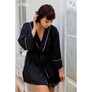 Áo choàng lụa đen viền trắng loirechic acl01