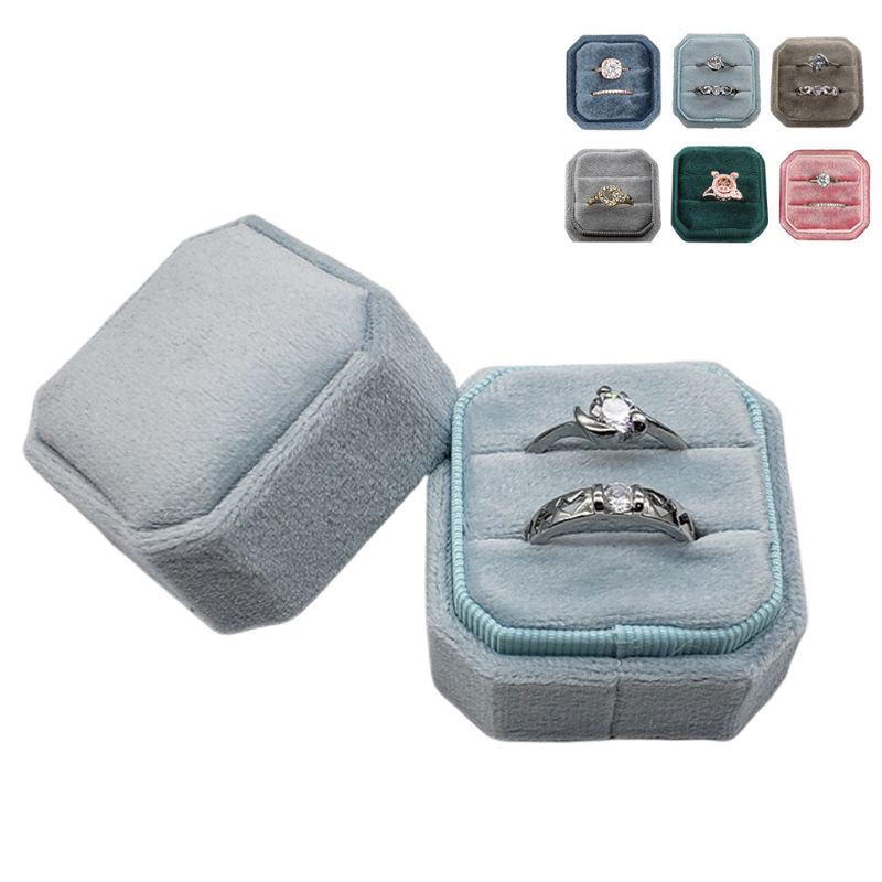 Hộp Đựng Nhẫn Hai Ngăn Bằng Vải Nhung Hình Bát Giác Kèm Nắp Tháo Rời Được Dành Cho Tiệc Cưới / Lễ Hội