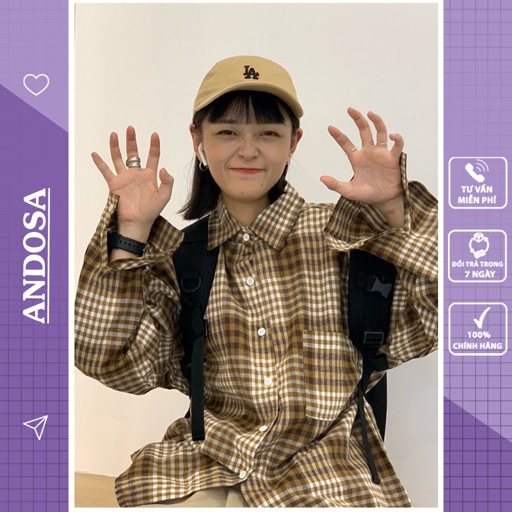 Áo sơ mi nữ kẻ sọc caro hàng Quảng Châu tay dài form rộng kiểu đẹp ANDOSA SM20