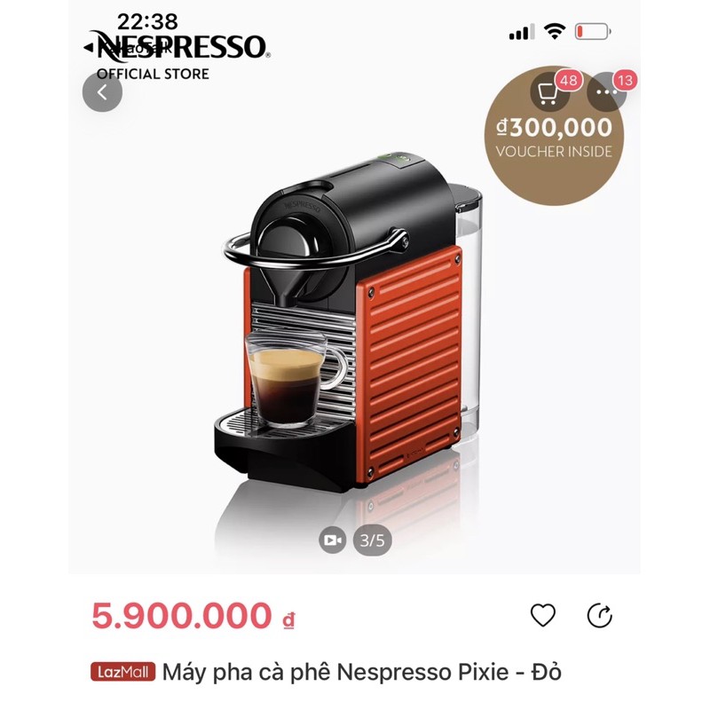 ( Tặng 14 capsules) Máy pha cà phê viên nén Nespresso pixie