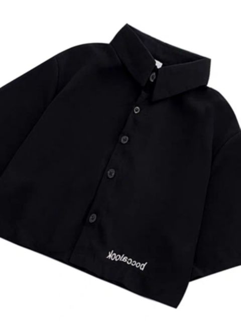 Áo croptop, áo kiểu, áo croptop có cổ, cổ bẻ, áo thêu chữ, áo có cổ chữ V