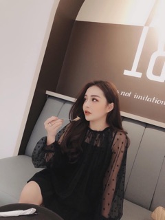 Áo tơ suông chấm bi 2 lớp