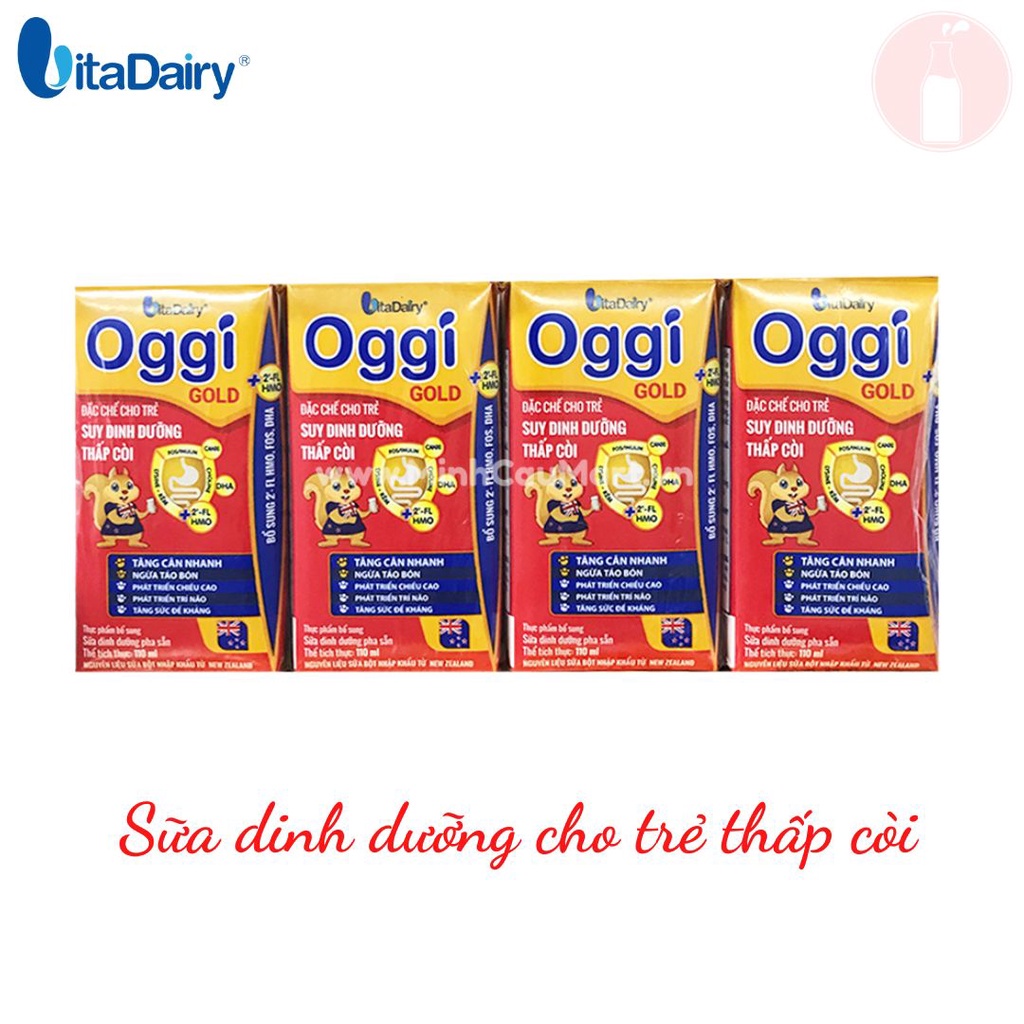 Sữa pha sẵn Oggi Gold hộp 110ml Trẻ Suy Dinh Dưỡng Thấp Còi (1 Lốc/4 Hộp)