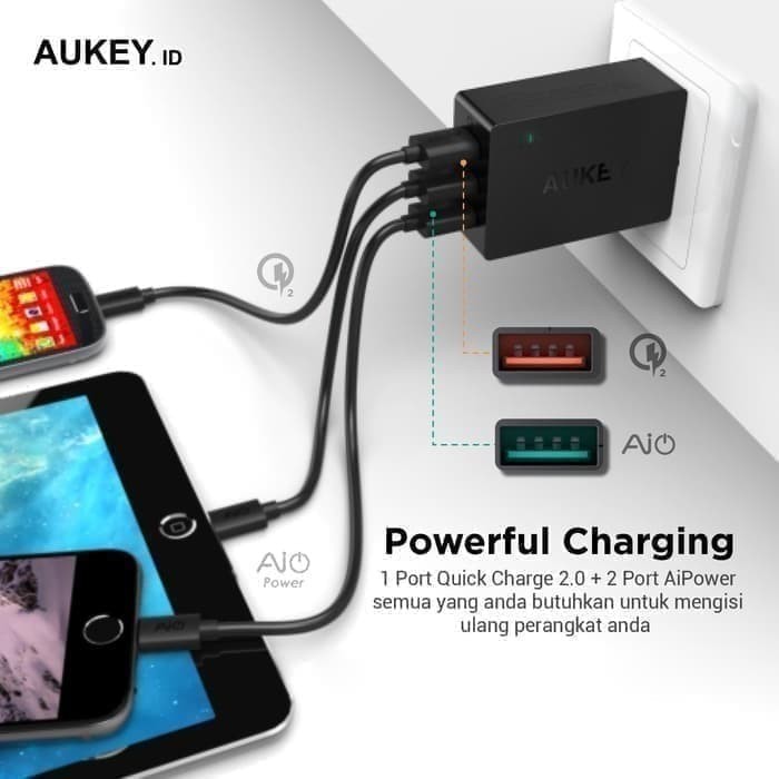 Cục Sạc Nhanh Aukey 3 Cổng Usb 42w Qc 2.0 & Aipower Pa-T2