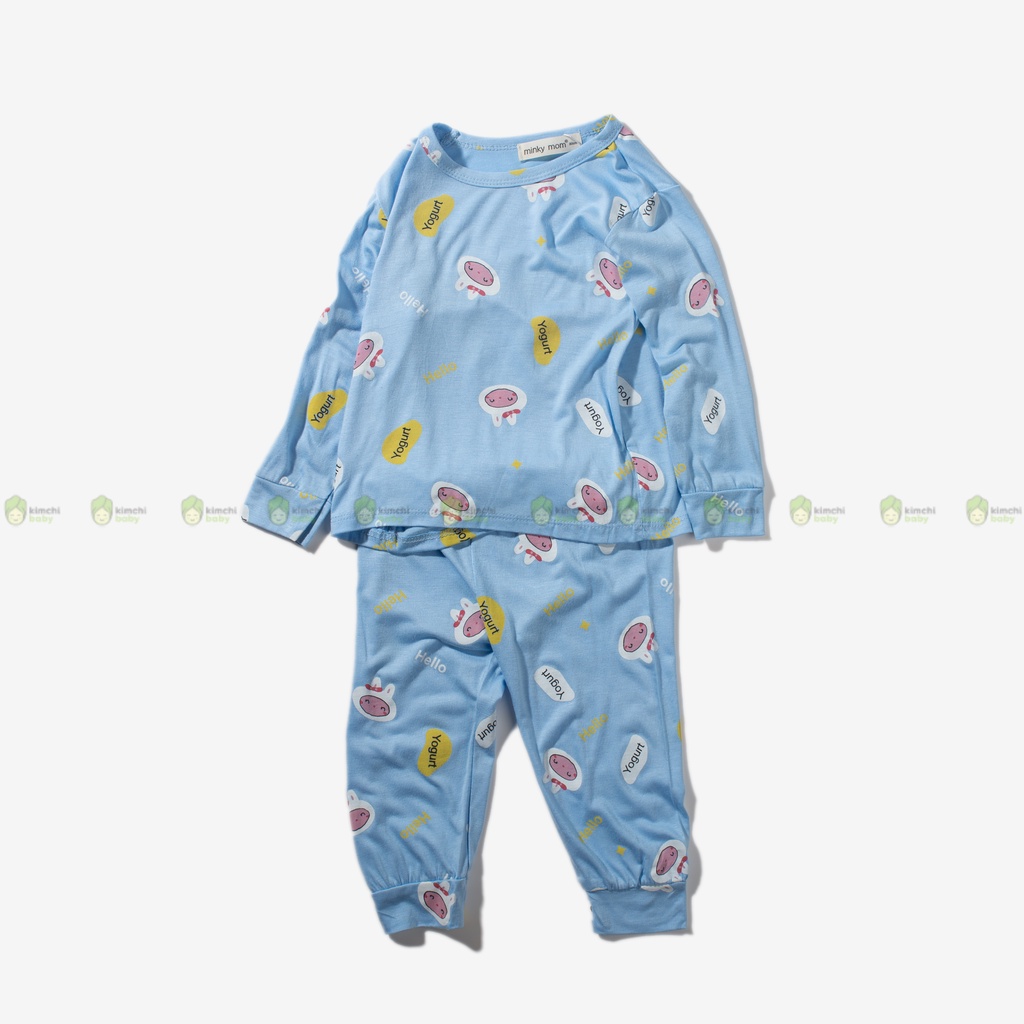 [SZ ĐẠI] Bộ Dài Tay Cho Bé Trai, Bé Gái Vải Thun Lạnh Minky Mom Hoạ Tiết Báo Hồng, Đồ Bộ Mặc Nhà Cho Bé MKMTD2233